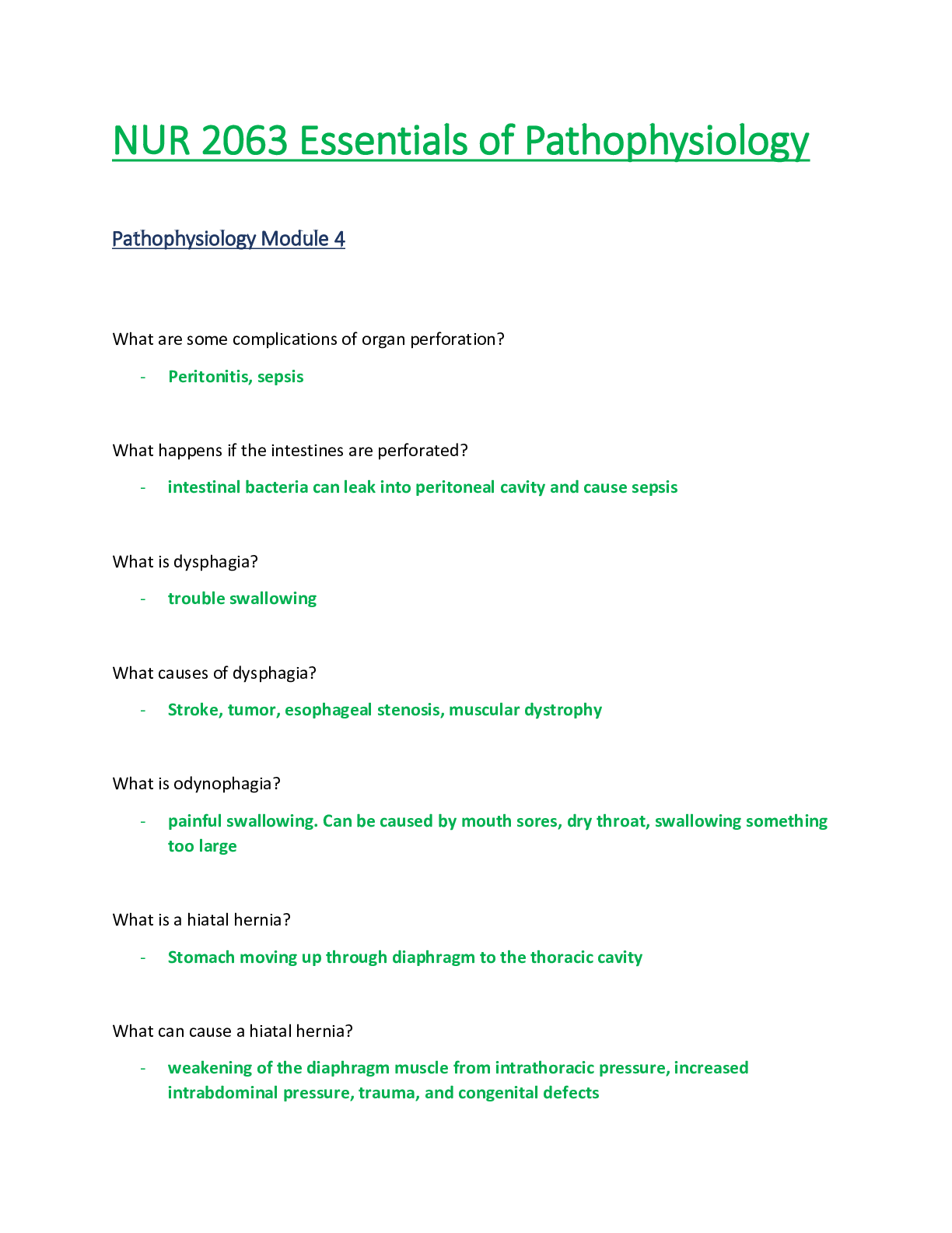 Preview of NUR 2063 / NUR2063: Essentials of Pathophysiology Module 4 Study Guide (Latest Update) Ras